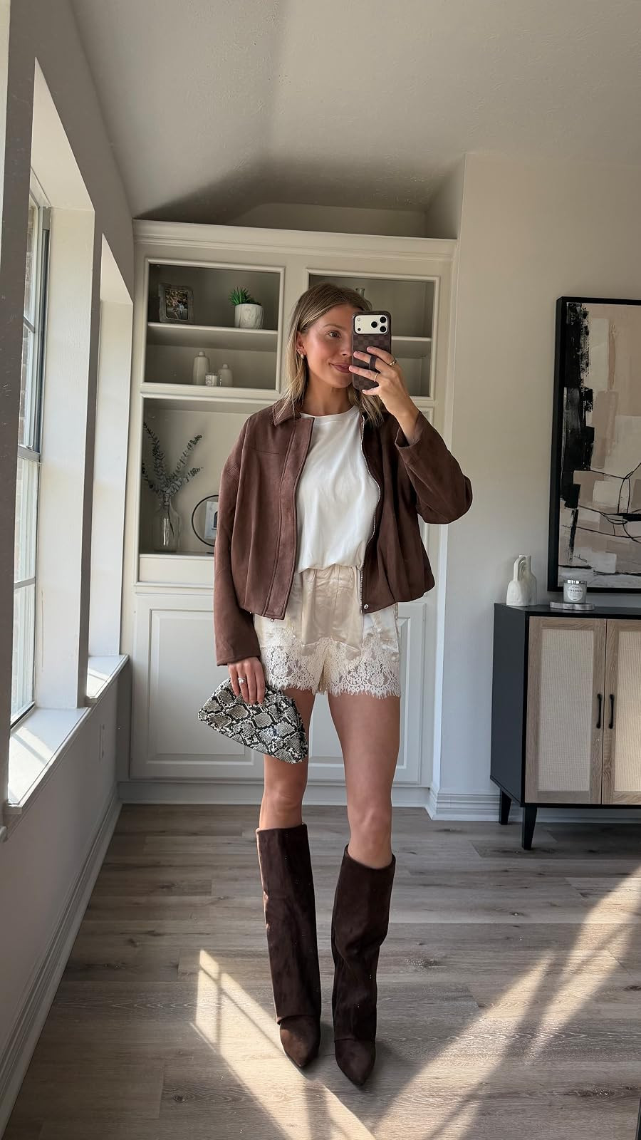 Fall outfit - size S in lace tee, 4 in shorts, M in jacket. Boots tts.
 

 #LTKootd