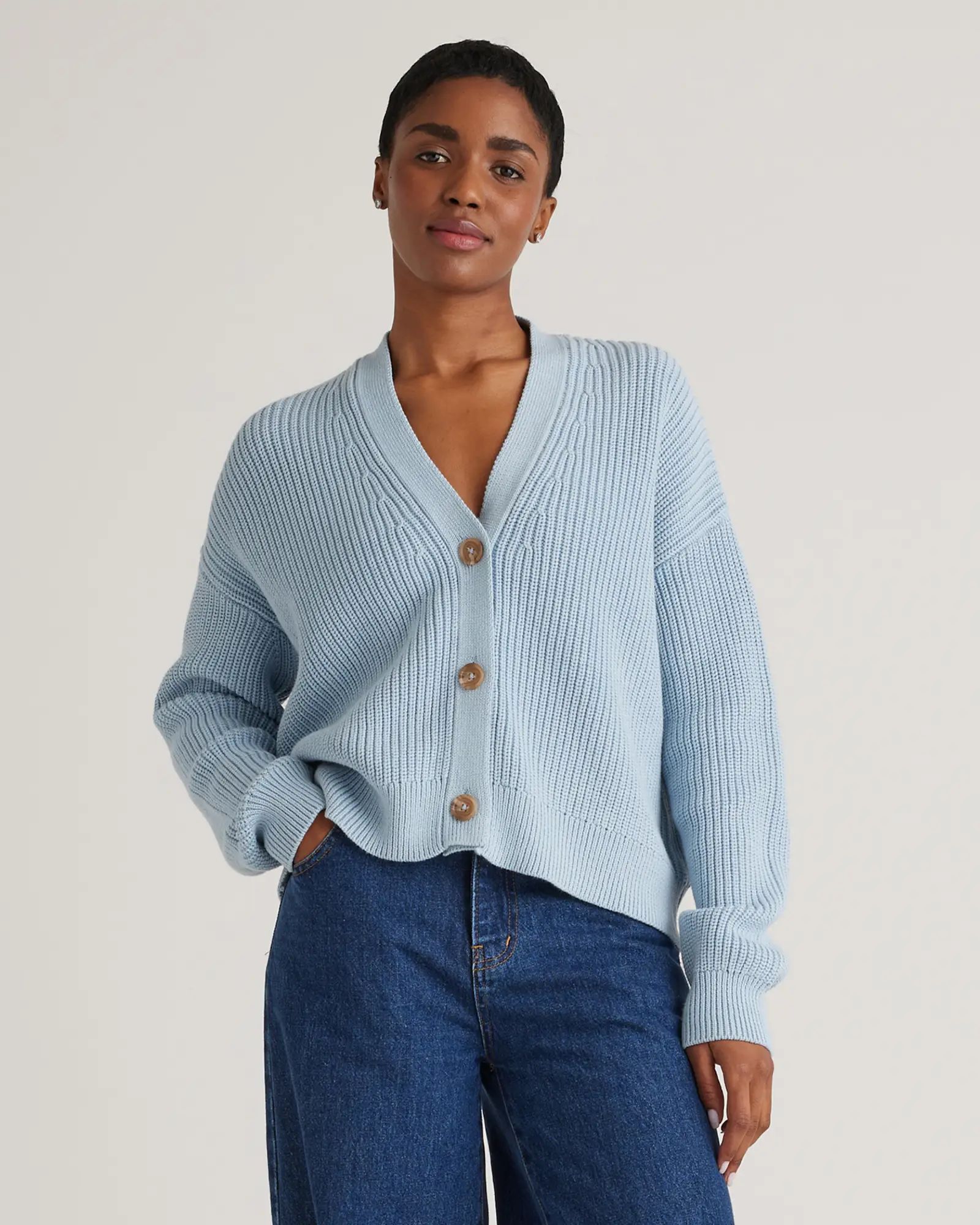 100% Organic Cotton Fisherman Boxy Cropped Cardigan | Quince