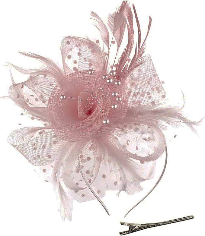 Women's Feather Mesh Flower Fascinator with Headband and Clip Wedding Tea Party Kentucky Derby Fa... | Amazon (US)