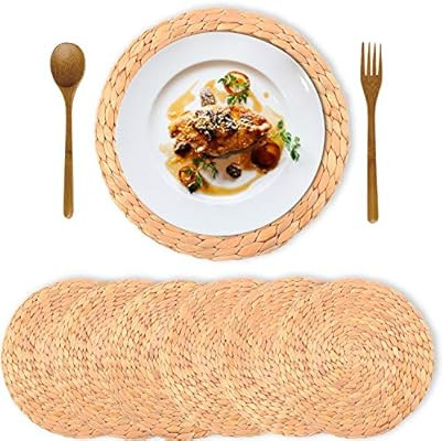 Truth Equeen Natural Water Hyacinth Weave Placemat, Round Braided Rattan Tablemats, Round Natural... | Amazon (US)