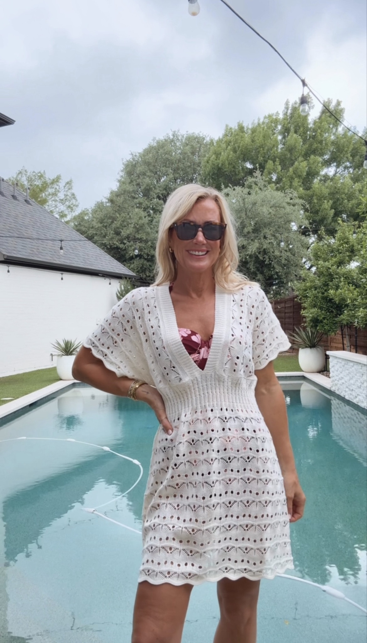 Absolutely in love with this crochet coverup dress! So darling with any swim fit. 

Swim & Coverup: Small

#LTKSeasonal #LTKSwim #LTKOver40