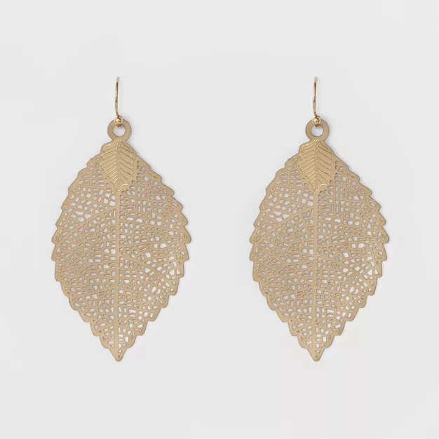 Women's Leaf Drop Earring - A New Day™ Gold | Target