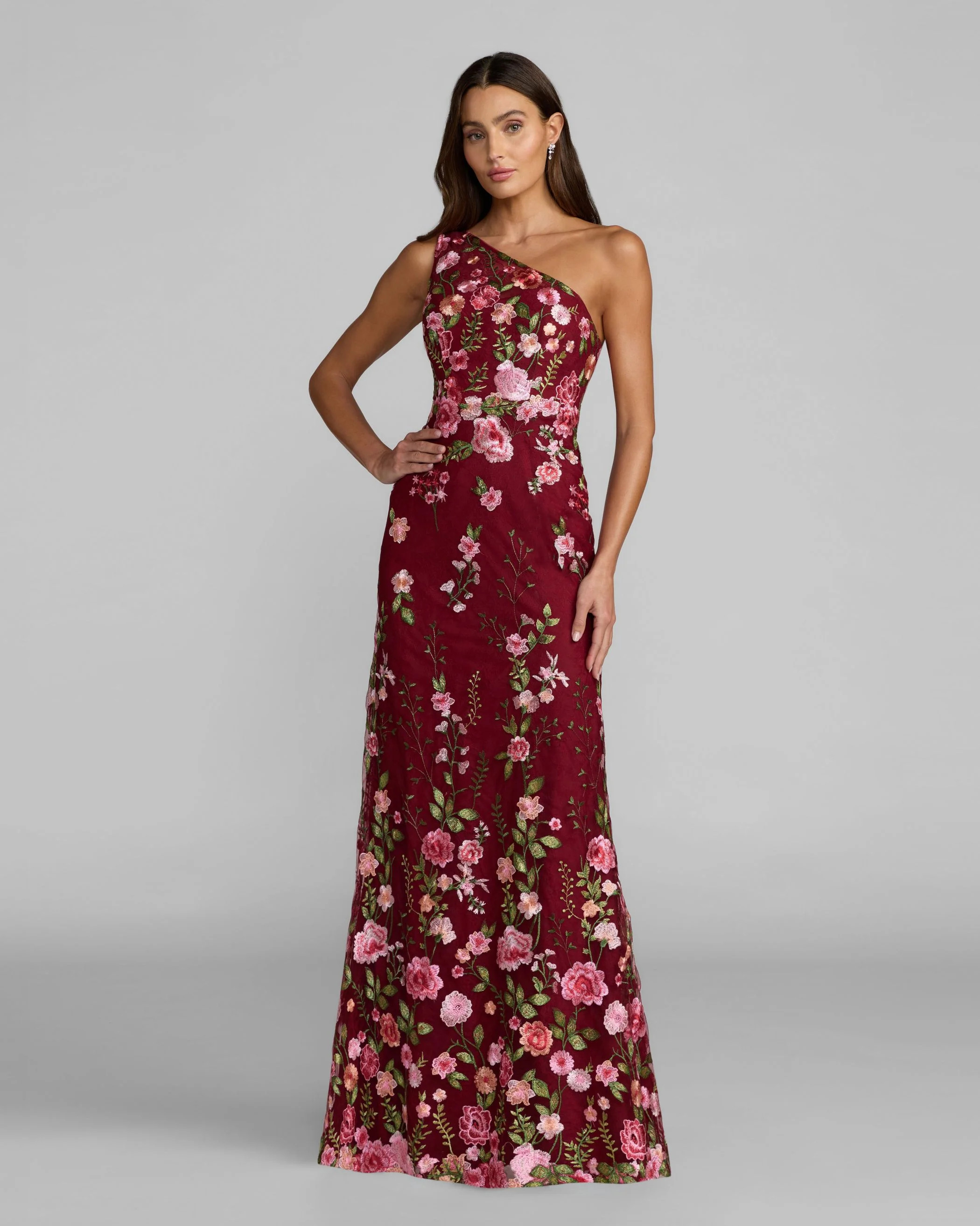 One Shoulder Floral Embroidered Gown - Mac Duggal | Mac Duggal