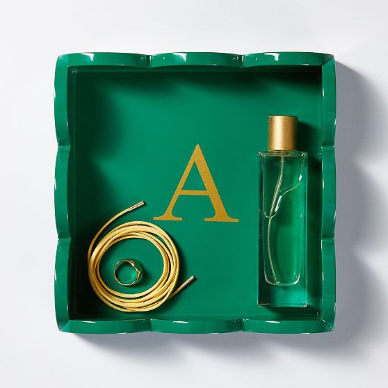 Scalloped Lacquer Mini Tray, Square, Kelly Green | Mark and Graham