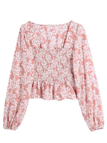 'Onna' Floral Square Neck Ruched Blouse | Goodnight Macaroon