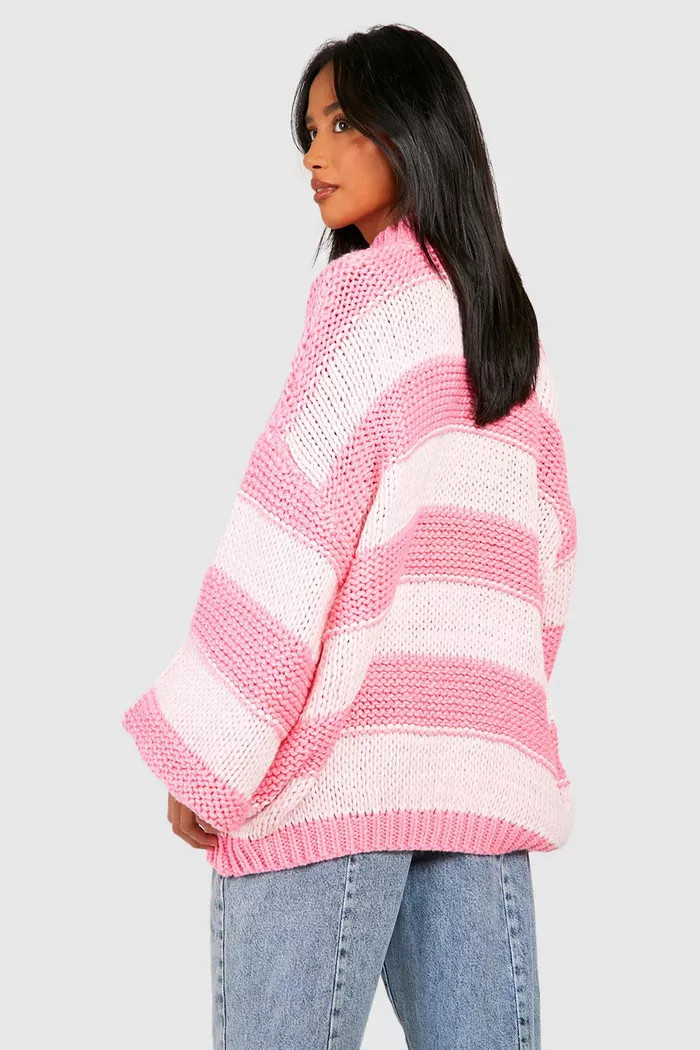 Petite Oversize Chunky Knit Stripe Sweater | boohoo (US & Canada)