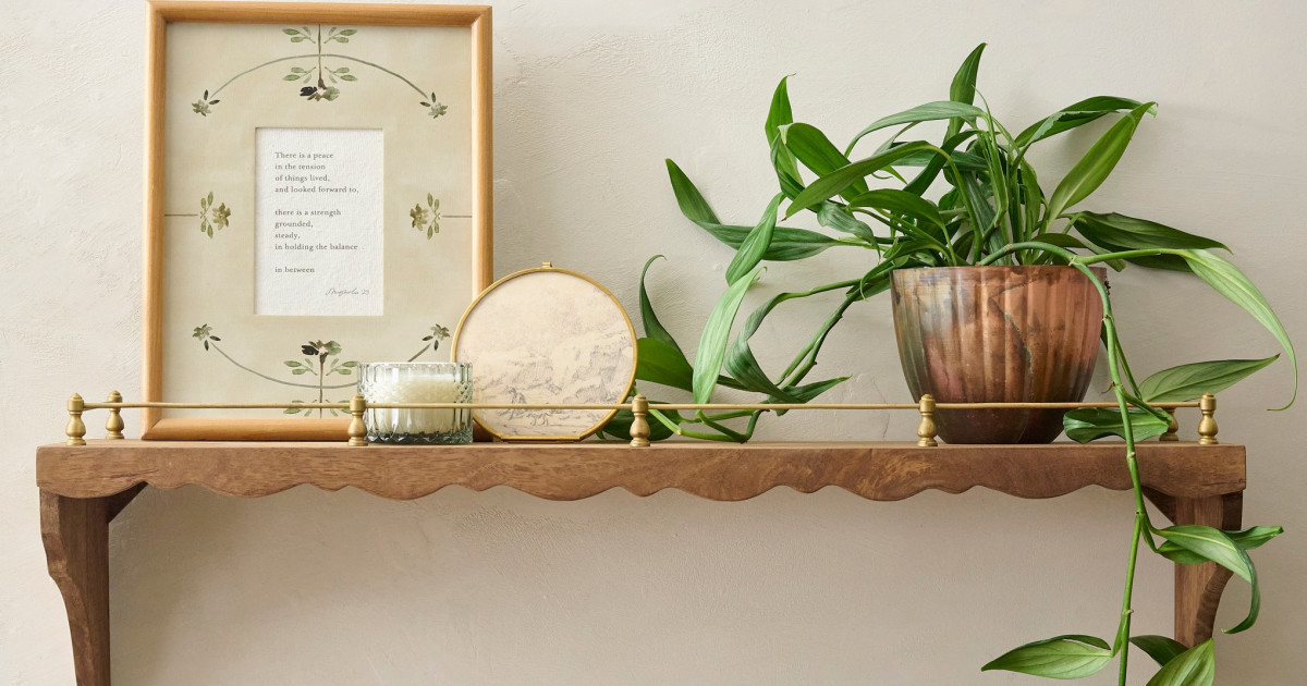 Quinn Wood and Brass Railing Shelf | Magnolia
