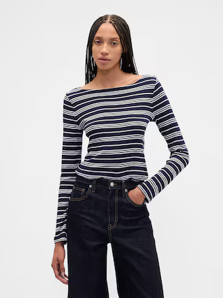 Modern Ribbed Stripe Boatneck T-Shirt | Gap Factory