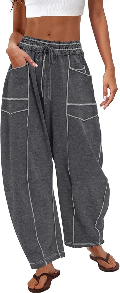 Nirovien Womens Barrel Sweatpants High Waisted Wide Leg Pants Drawstring Athletic Baggy Pants Lou... | Amazon (US)