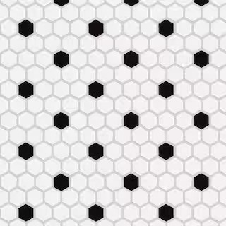 Merola Tile Madison 1 in. Hex Matte Cool White with Black Dot 10-1/4 in. x 11-7/8 in. Porcelain M... | The Home Depot