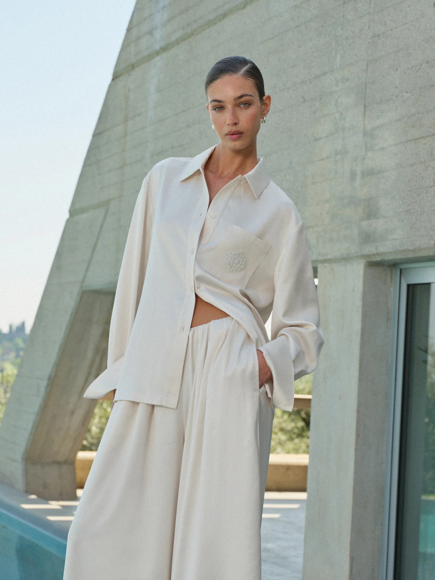 TIE BACK SATIN SHIRT - IVORY | The Couture Club