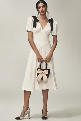 En Saison Celia Puff-Sleeve V-Neck Midi Dress | Anthropologie (US)