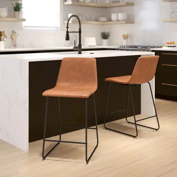 LeatherSoft Counter-height Stools (Set of 2) - Light Brown | Bed Bath & Beyond