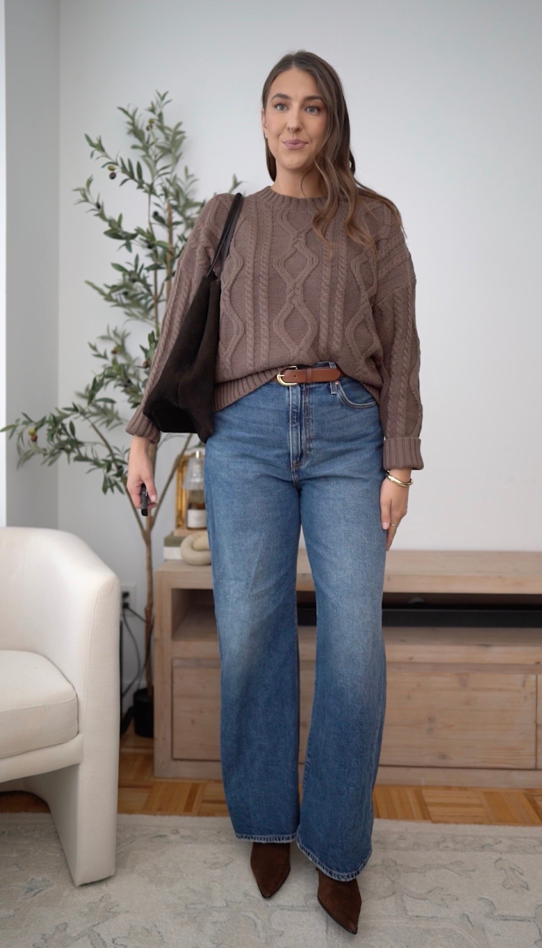 Classic fall layers with a cozy chocolate brown cable knit sweater, relaxed wide leg jeans and pointed suede boots. The rich brown accessories make this easy denim look feel polished, timeless and perfect for everyday fall style.

brown sweater, cable knit sweater, fall outfit, wide leg jeans, suede boots, chocolate brown, casual fall style, Amazon fashion, denim outfit

#LTKSeasonal #LTKTravel #LTKMidsize