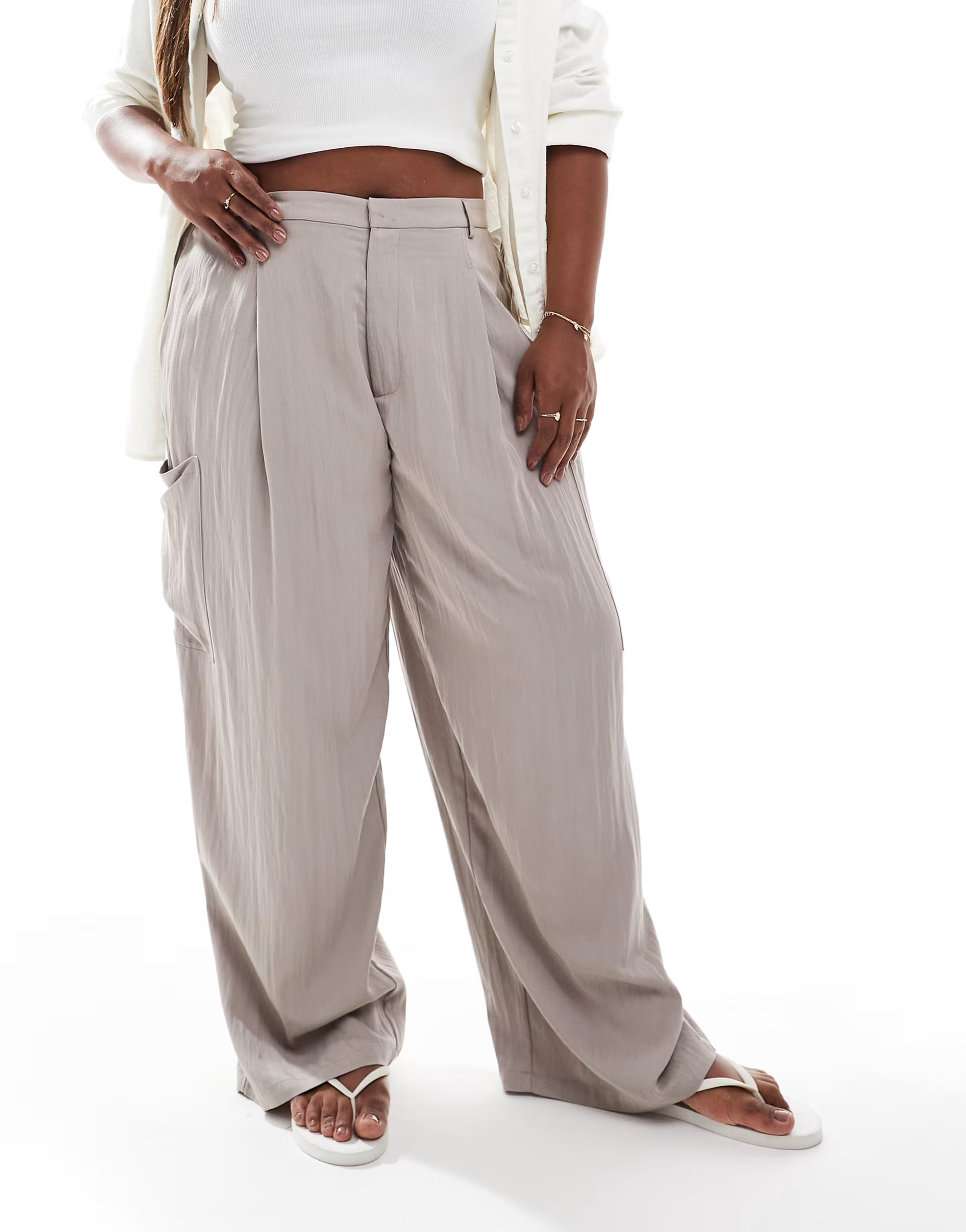 ASOS DESIGN Curve barrel leg utility pants in taupe | ASOS | ASOS (Global)