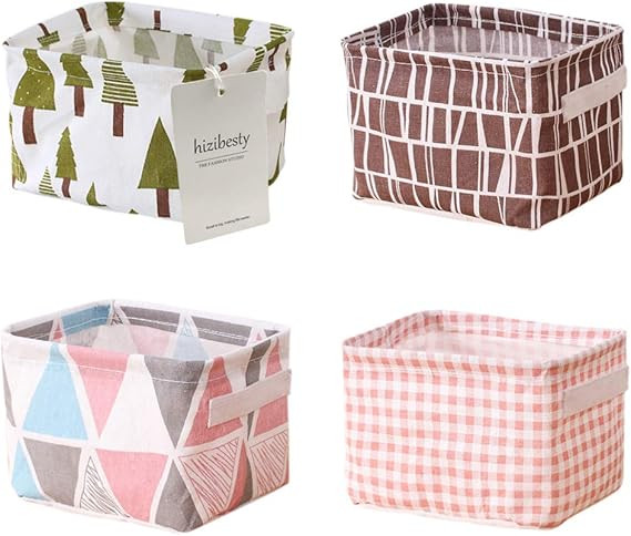 Hizibesty Small Canvas Storage Bins Mini Foldable Storage Basket | Amazon (US)