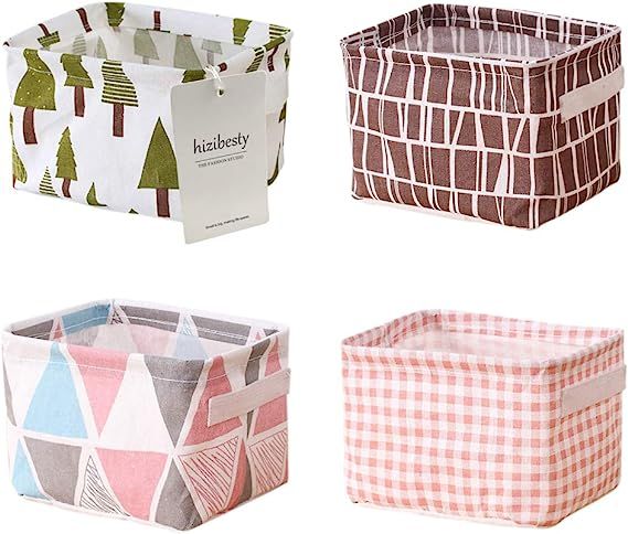Hizibesty Small Canvas Storage Bins Mini Foldable Storage Basket | Amazon (US)