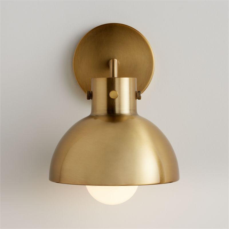 Dakota Brass Sconce Light with Small Brass Dome | Crate & Barrel | Crate & Barrel