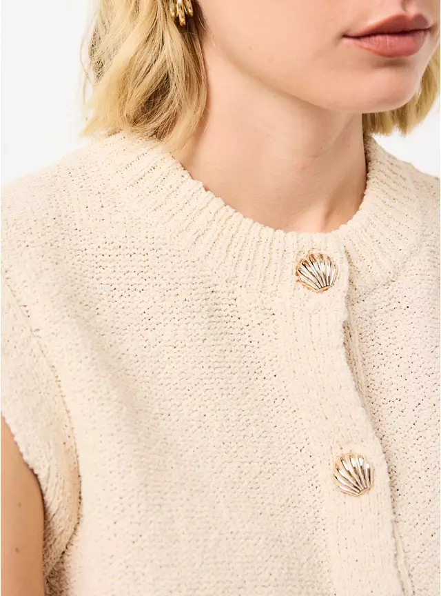 Buy Neutral Shell Button Detail Waistcoat L | Cardigans | Tu | Tu Clothing