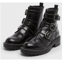 Black Crinkled Triple Diamanté Buckle Chunky Boots New Look Vegan | New Look (UK)
