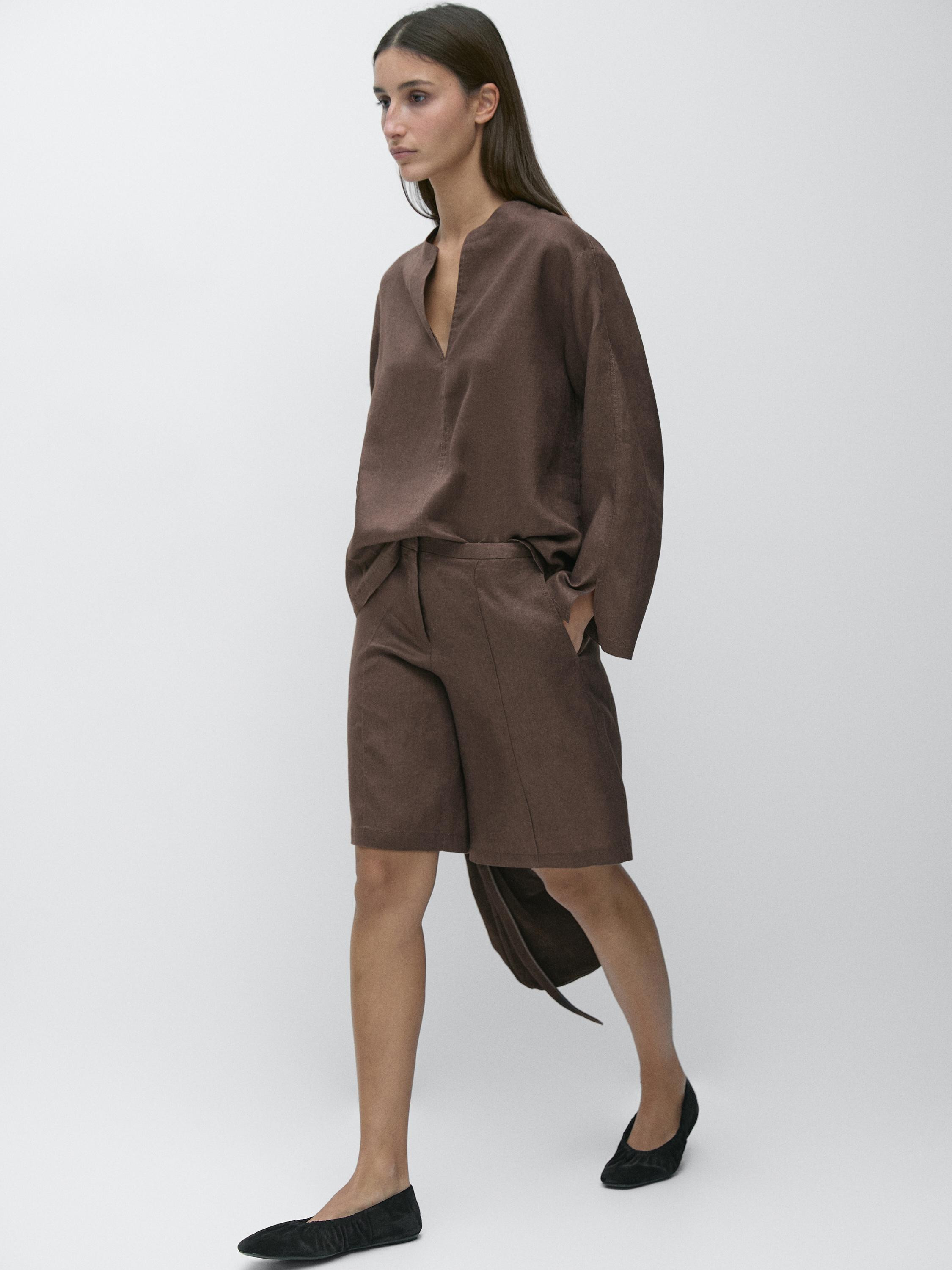 100% linen short Bermuda shorts | Massimo Dutti US