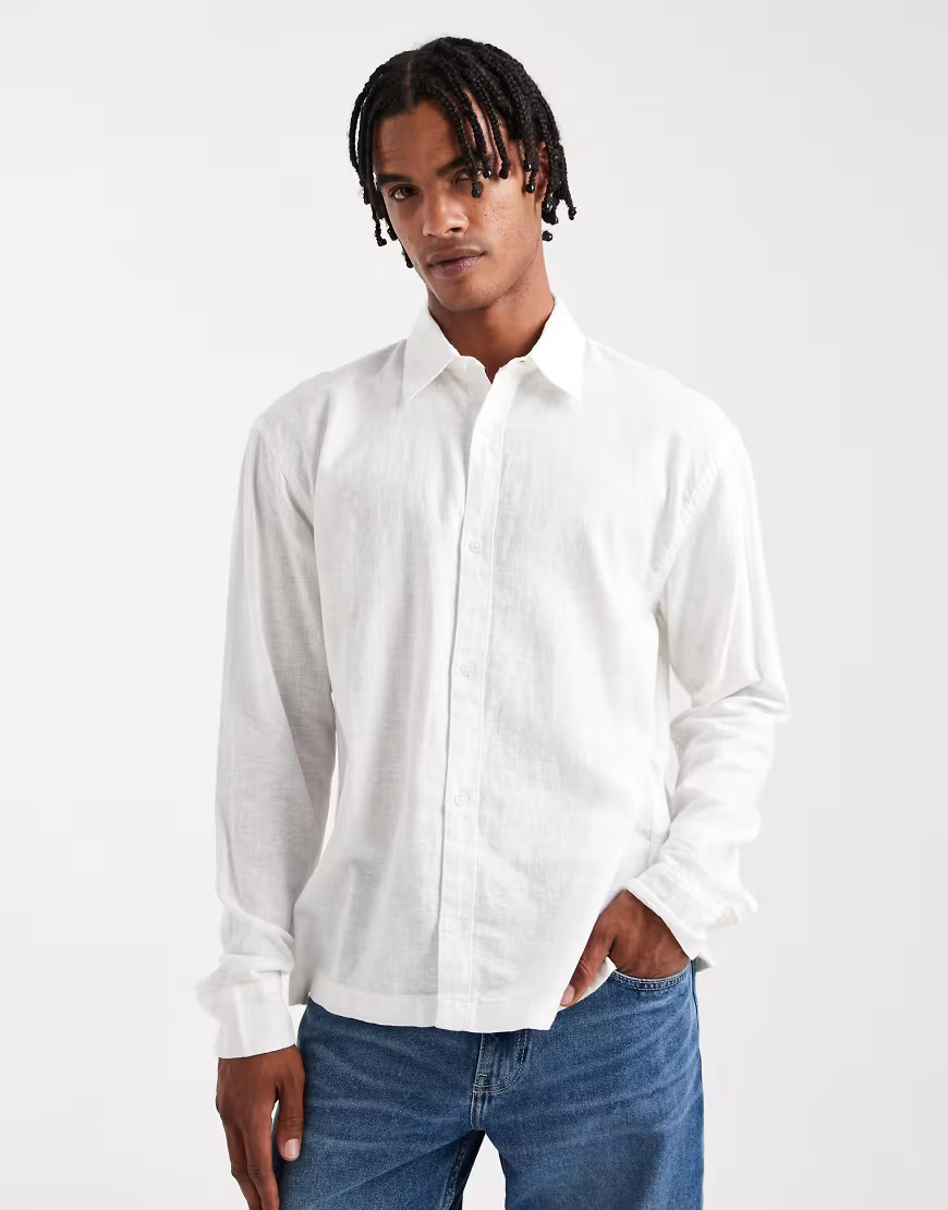 Hollister long sleeve linen shirt in white | ASOS (Global)