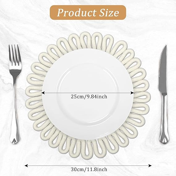 comfoyar Cotton Rope Woven Round Placemats Set of 4, 12x12 Inch Non-Slip White Braided Place Mats... | Amazon (US)