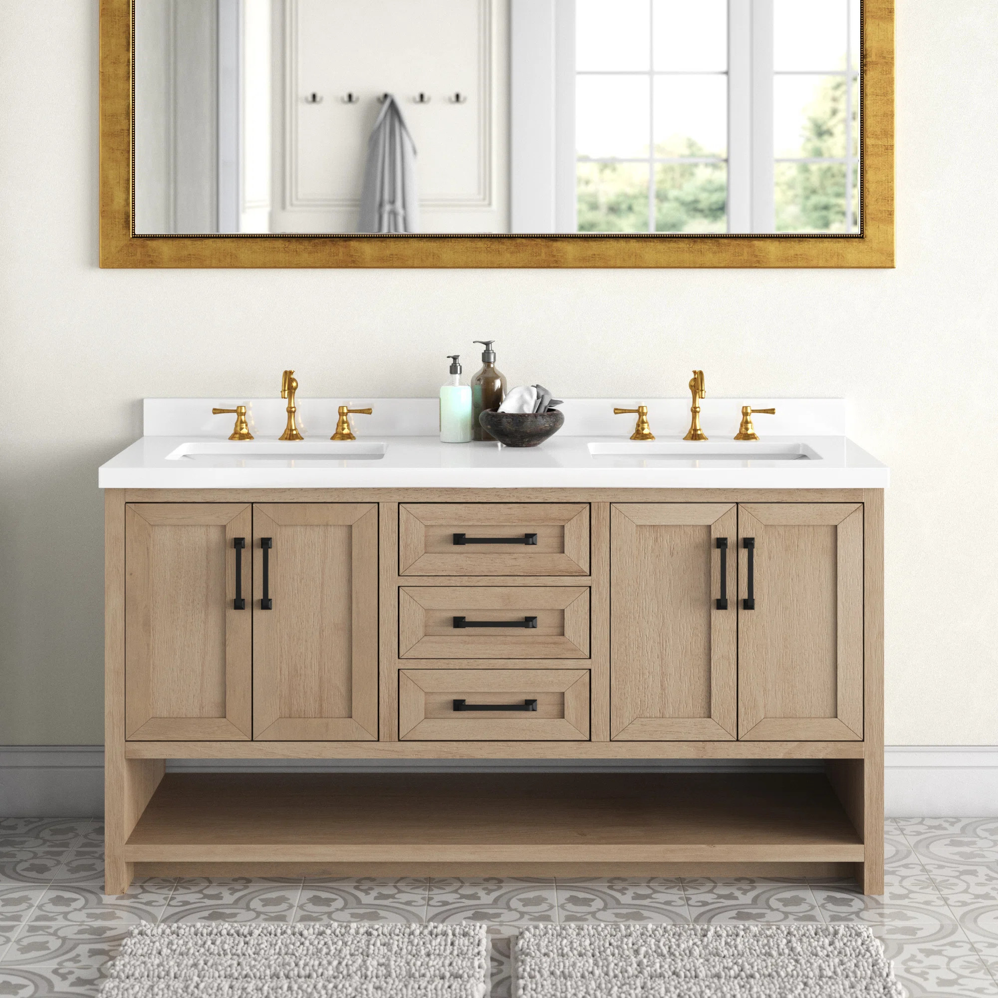 Wellsville 55'' Double Bathroom Vanity with Quartz Top | Wayfair North America