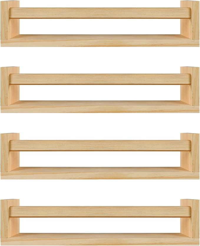 BOMID Wall Bookshelves,Set of 4 Natural Wood Floating Bookshelf,Nursery Shelves,Floating Book She... | Amazon (US)