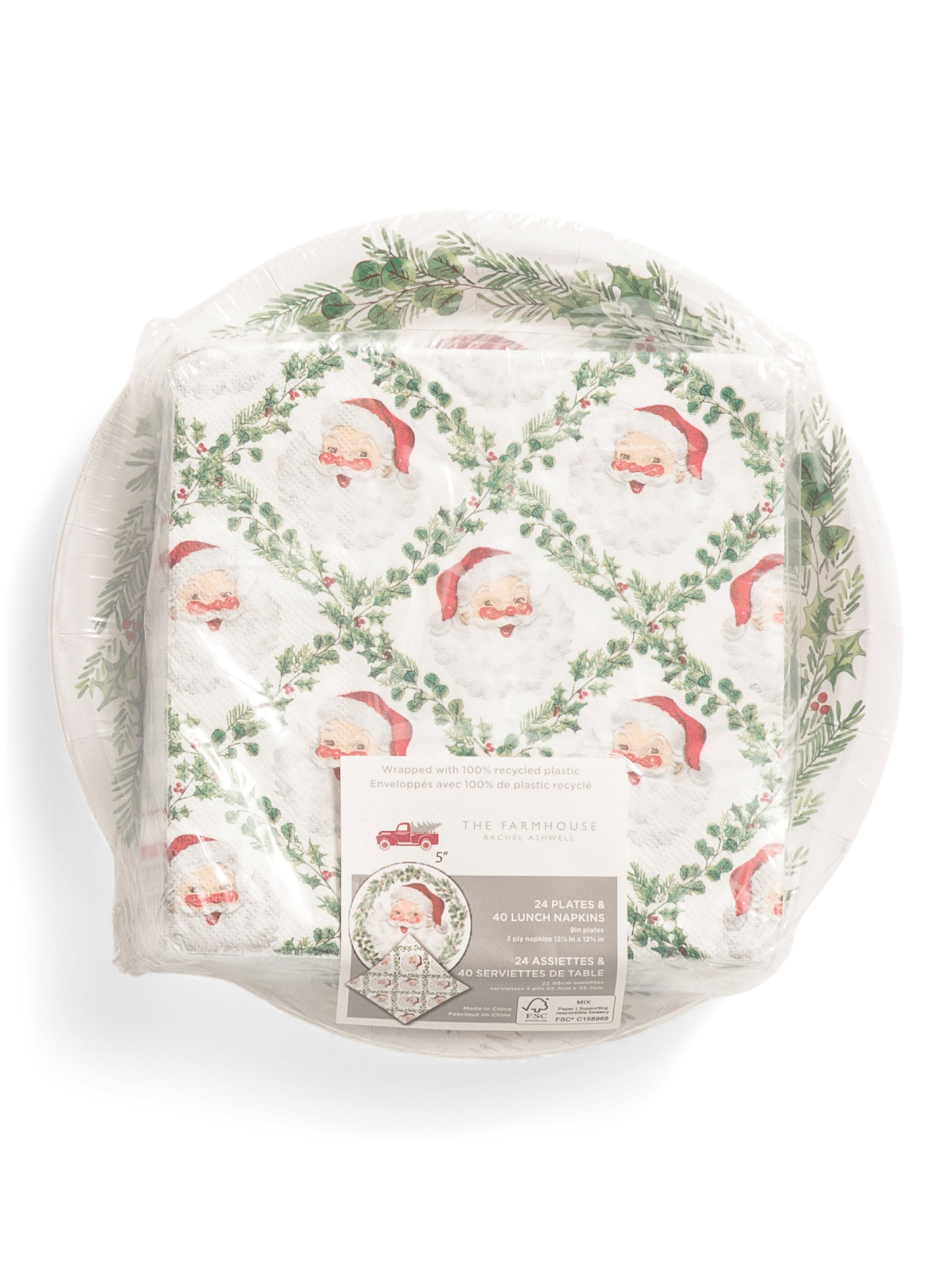 24 Dinner Plates And 40 Napkins Jolly Wreath Santa Set | Pillows & Decor | Marshalls | Marshalls
