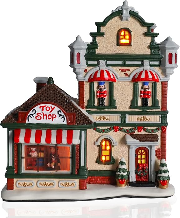VCUTEKA Christmas Village Shop with LED Light - Collectible Buildings, Figurines, Light up Cerami... | Amazon (US)
