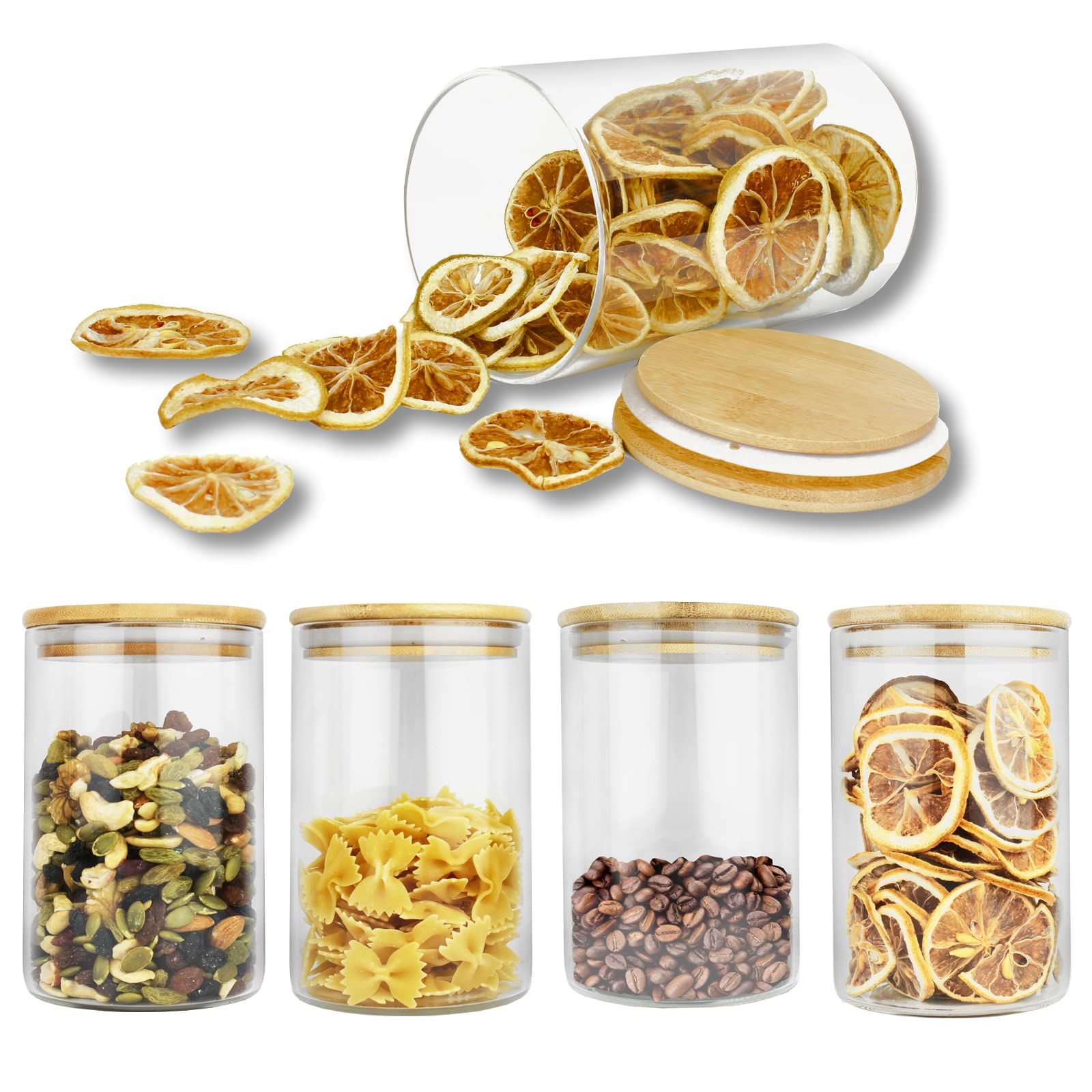 4 Piece 900 cm³ Glass Food Storage Jars with Airtight Wooden Bamboo Lids Pack for Dry Foods, Spices, | Amazon (US)