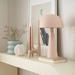 Nourison 16" Blush Pink Modern Mushroom Accent Table Lamp with Plug in Cord, Minimalist Metal Dom... | Amazon (US)