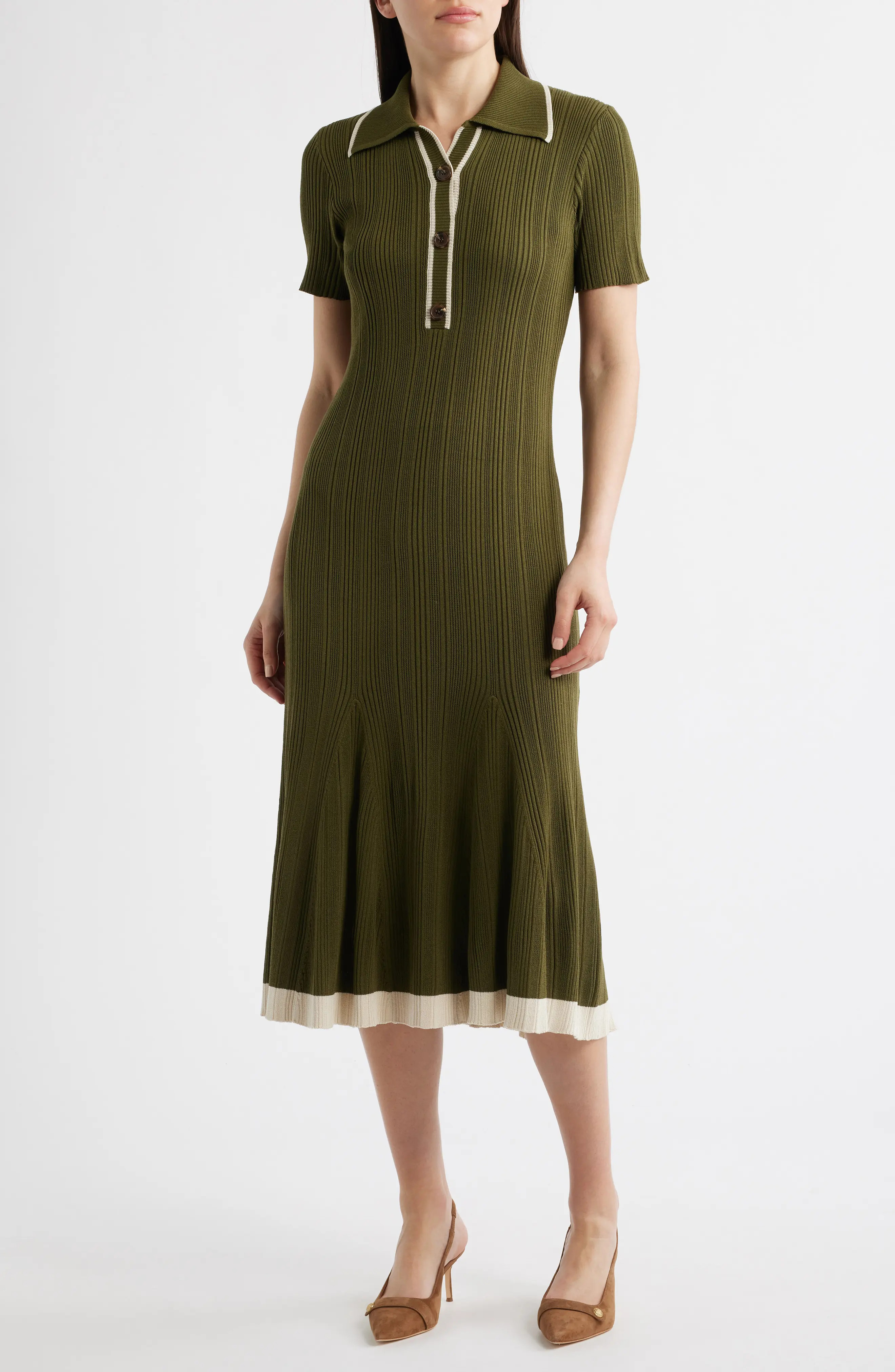 Short Sleeve Rib Polo Sweater Dress (Women) | Nordstrom | Nordstrom
