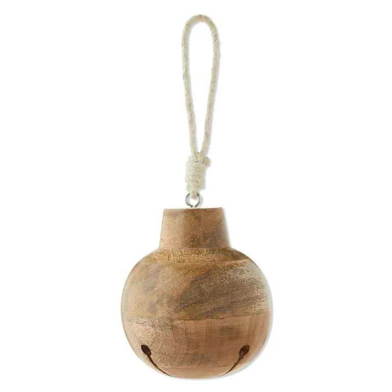 Natural Finish Wooden Jingle Bell Christmas Ornament, 6.25 in, by Holiday Time | Walmart (US)