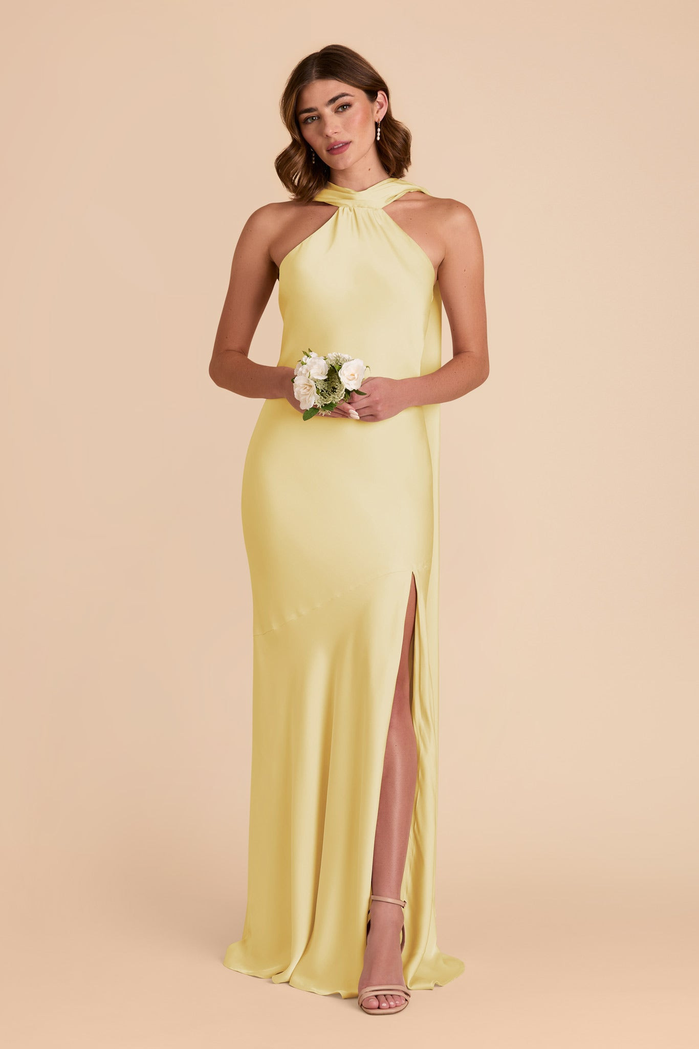 Lemon Sorbet Satin Halter Bridesmaid Dress | Birdy Grey | Birdy Grey