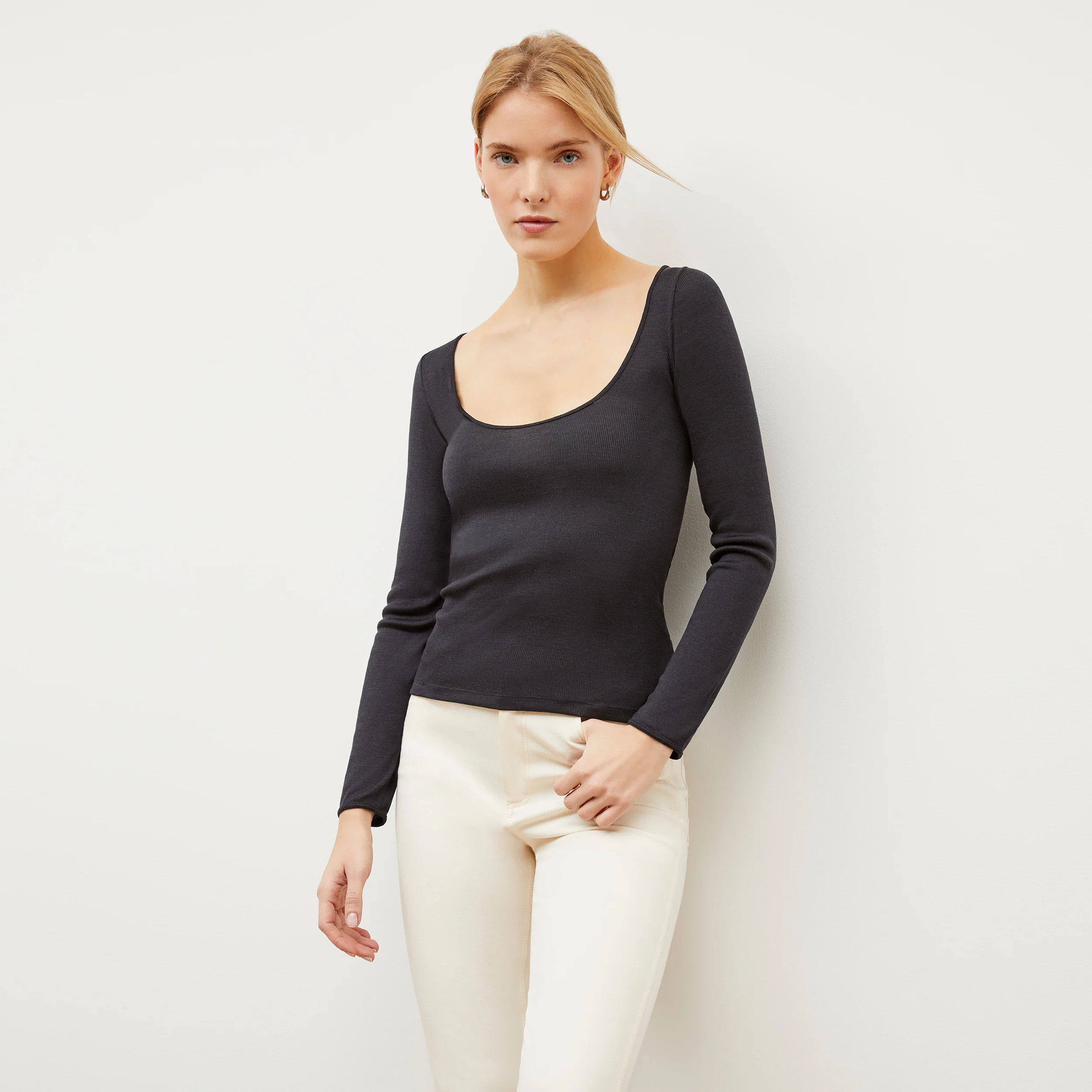 Meg Top - Ribbed Silk Jersey :: Cool Onyx | MM LaFleur