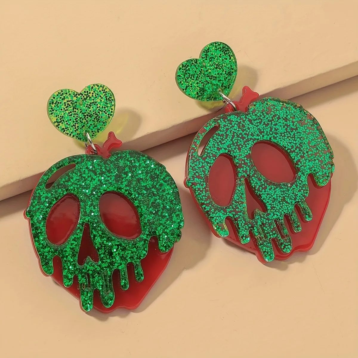 Creative Green Skull Red Heart Design Dangle Earrings Goth Style Acrylic Jewelry Personality Hall... | Temu Affiliate Program