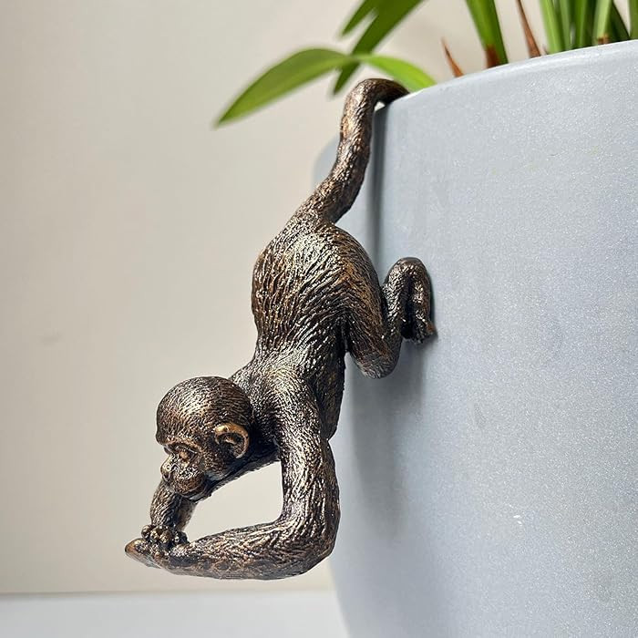 Funny Hanging Monkey Flower Pot Hugger Figurines Vintage Bronze Resin Animal Statue Planter Pot D... | Amazon (US)