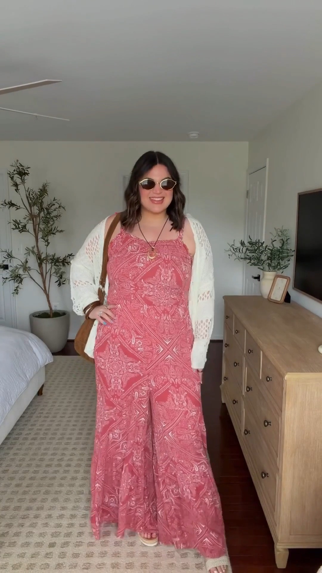 Summer outfit idea! 

Strapless : xl
Jumpsuit : xl *tall girly friendly!! also very spacious, could have size down
Crochet cardigan : xxl 
Wedges + bag older

#LTKootd #LTKMidsize #LTKTall