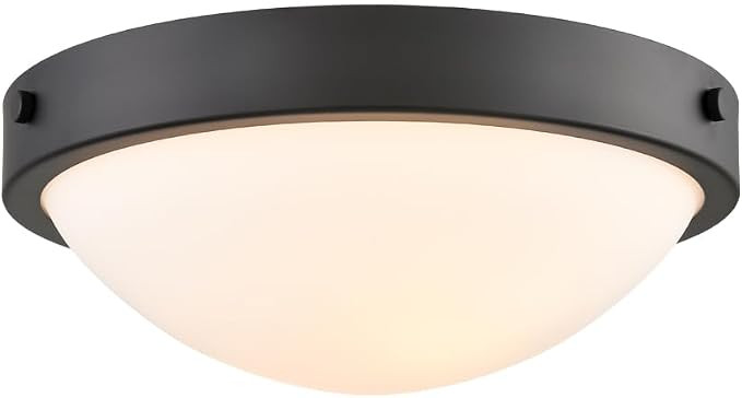 DEYNITE Black 2-Light Flush Mount Ceiling Light 12.9" Milk Glass Shade | Farmhouse Simple Dome Di... | Amazon (US)
