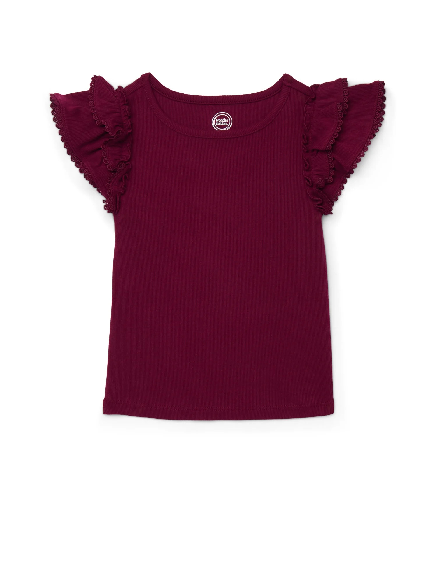 Wonder Nation Girls Short Sleeve Knit Ruffle Top, Sizes 4-18 & Plus | Walmart (US)