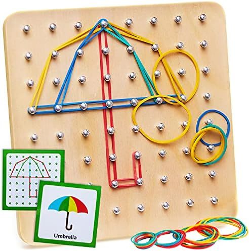 Panda Brothers Wooden Geoboard - Montessori Toys for 3 4 5 Year Old Kids and Toddlers, Educationa... | Amazon (US)
