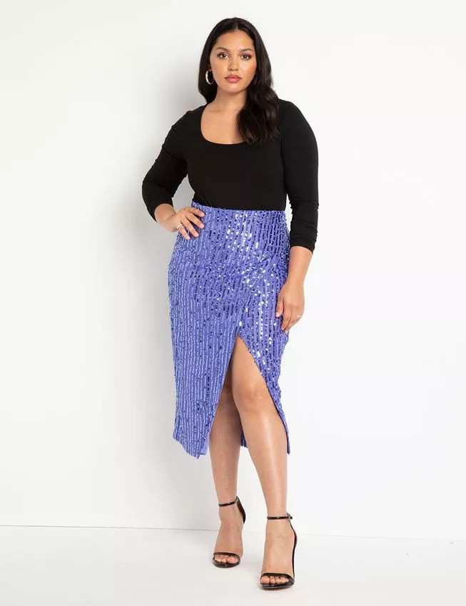 Slit Sequin Midi Skirt | Eloquii