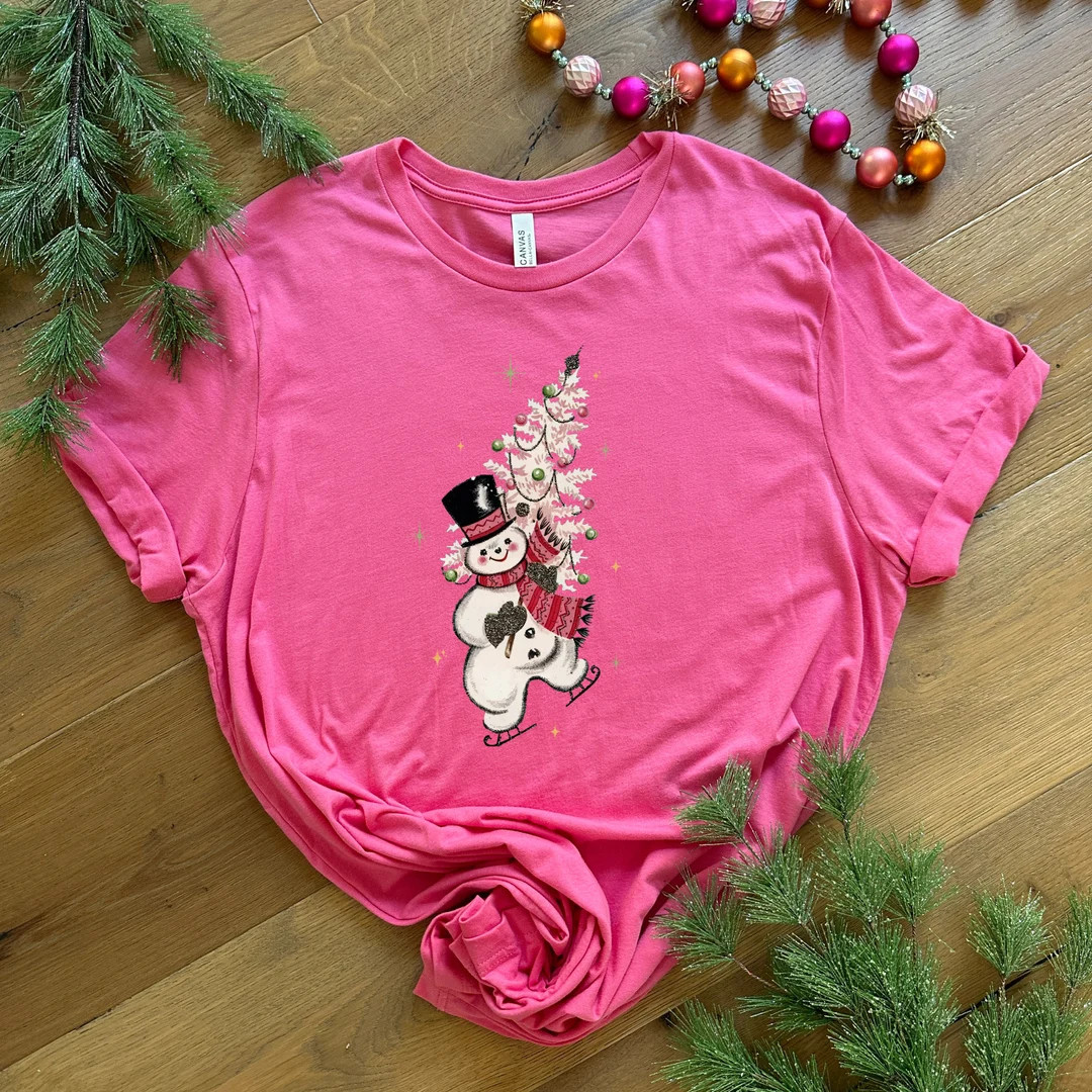 Vintage Snowman Tshirt Snowman Crew Neck Christmas Tshirt - Etsy | Etsy (US)