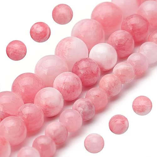 Youngbling Natural Gemstone Beads for Jewelry Making,6mm Pink White Jade Polished Round Smooth St... | Amazon (US)