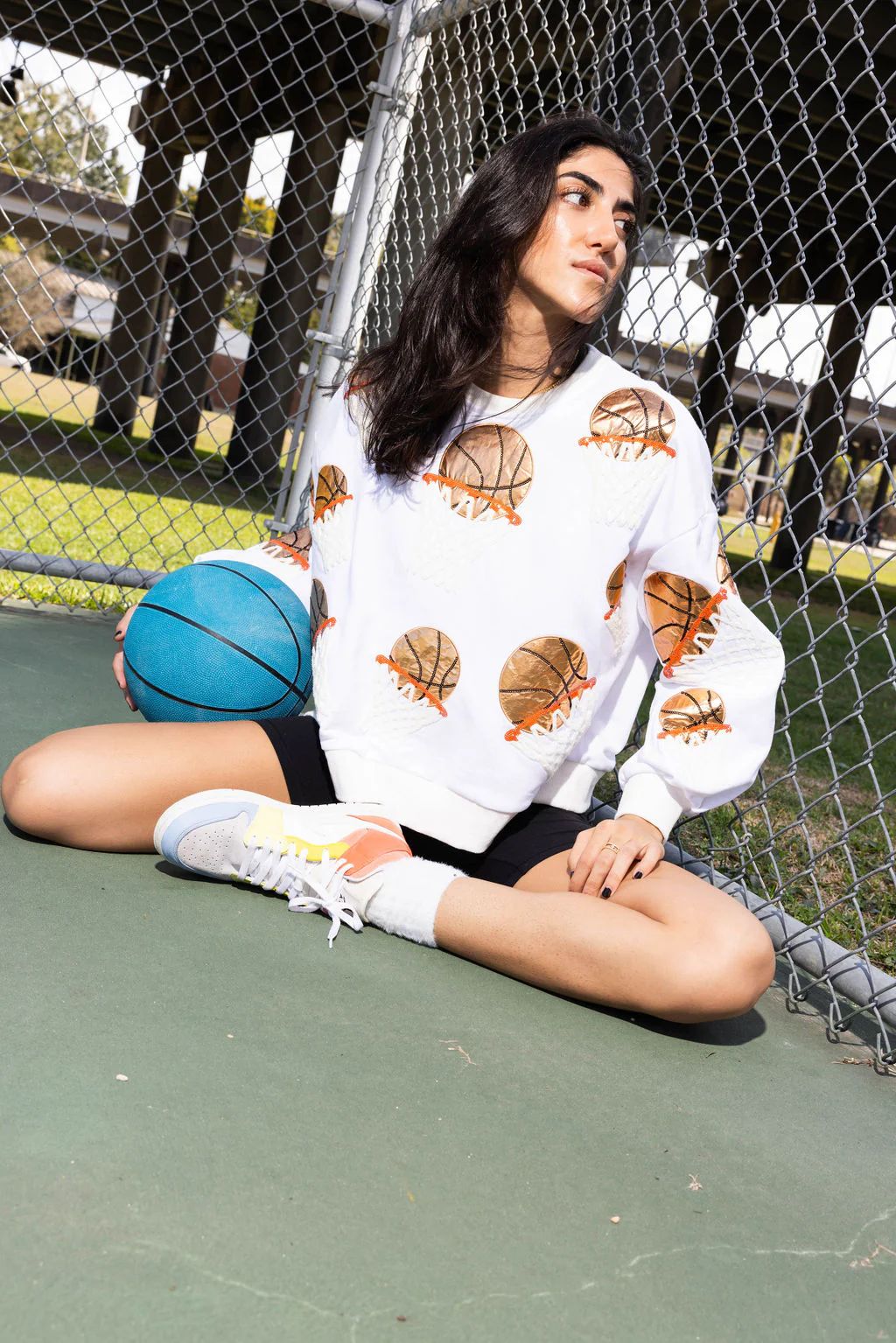 White Basketball Hoop Sweatshirt | Queen of Sparkles