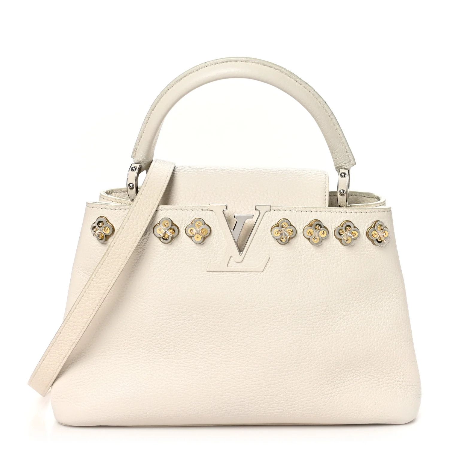 Taurillon Floral Embellished Capucines PM Blanc | FASHIONPHILE (US)