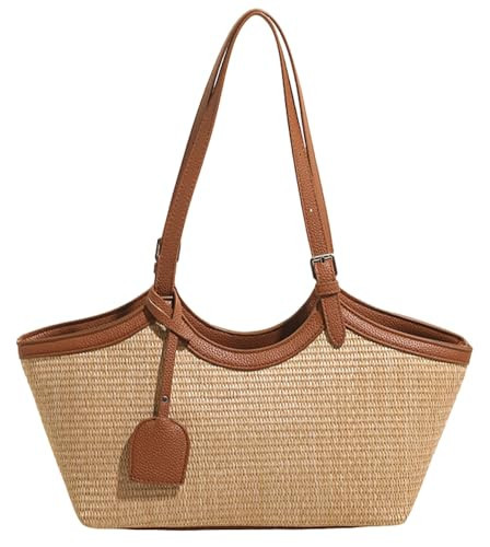 Straw Tote Hobo Bags for Women PU Leather Shoulder Purses Summer Beach Work Woven Handbag Vacation | Amazon (US)