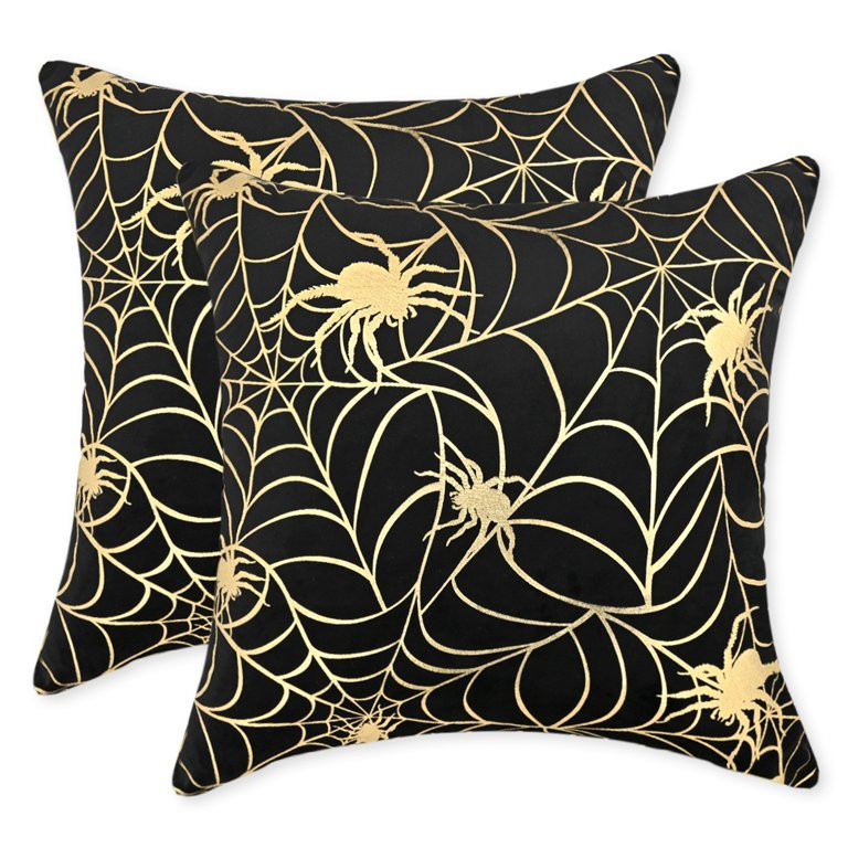 BLEUM CADE Halloween Decorations Outdoor Throw Pillow Covers Set of 2,Spider Web Black Throw Pill... | Walmart (US)
